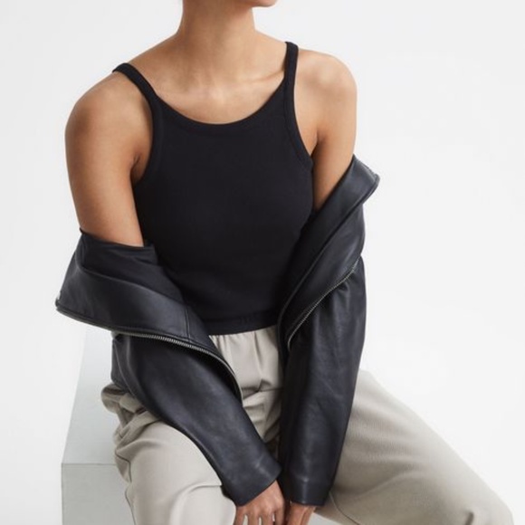 Reiss Louisa Crew Neck Ribbed Cami Tank Vest Top Black XS - Picture 3 of 10
